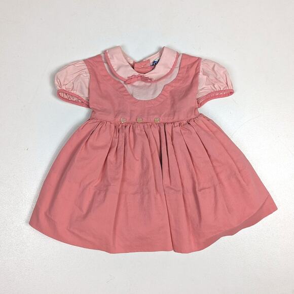 Vtg Love Dress 60s Baby Girls Sz 6-12m Full Circle Salmon Pink Classic - Picture 1 of 9